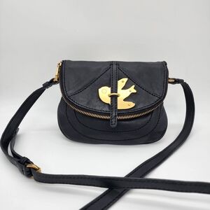Marc Jacobs Petal Small Black Leather Crossbody Bag Flap Metal Bird